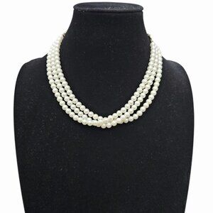 Lady Remington Vintage Tree Strand Faux White Pearl Necklace Gold-tone